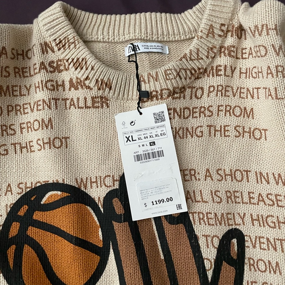 Zara Basketball Print Sweater New with Tag